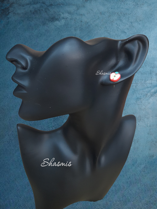Red Apple Design Stud Earrings