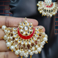 Red and White Color Kundan Pearl Necklace, With Earrings