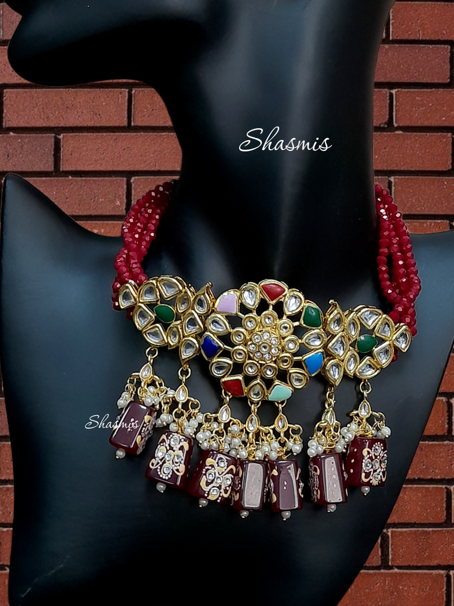 Navrathan Stone Red Color beads Necklace 