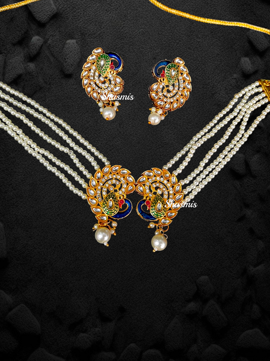 Peacock Design Pearl Necklace With Earrings