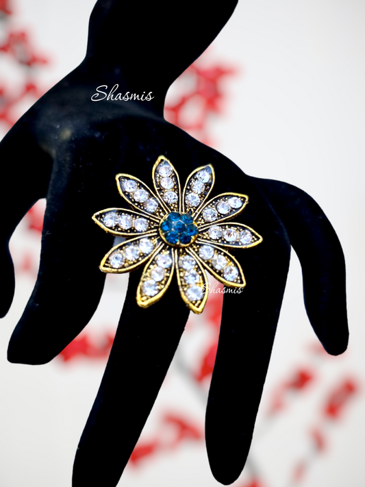 Rama Blue Stones Gold Plated Ring