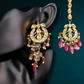 Magenta Color Long Kundan Necklace With Mangtika and Earrings