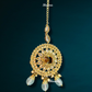 Champaign Stone Huge Sea Green Color Jhumka Earrings and Mangtika
