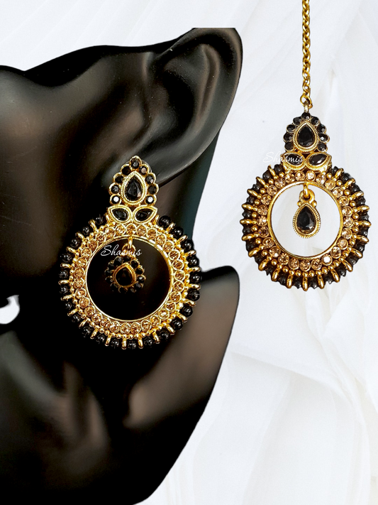 Black Color Earrings and Mangtika