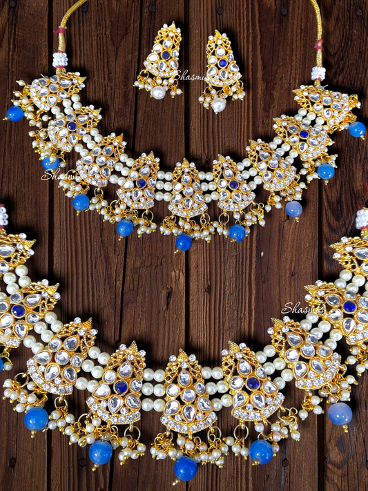 White and Blue Color Stone Necklace With Earrings
