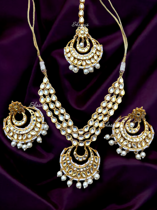Kundan Necklace, Back Side Meenakari With Earrings And Mangtika