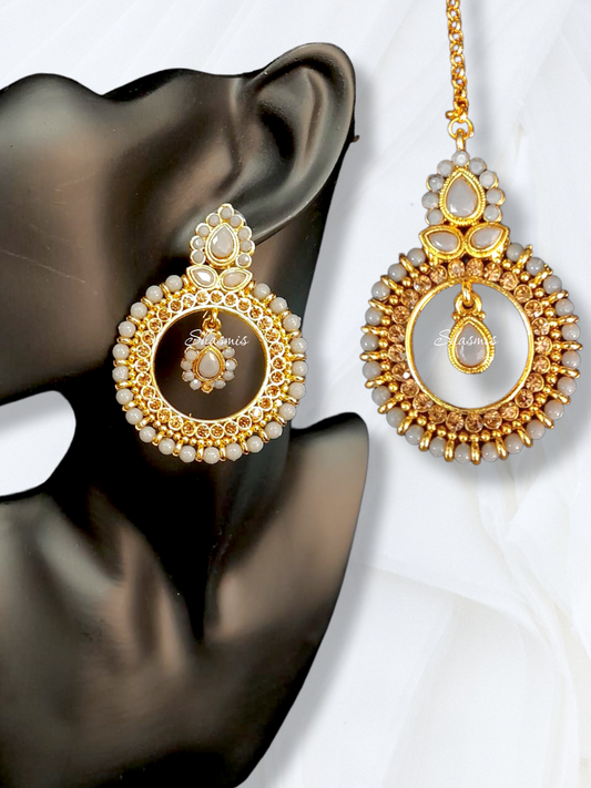 Grey Color Earrings and Mangtika