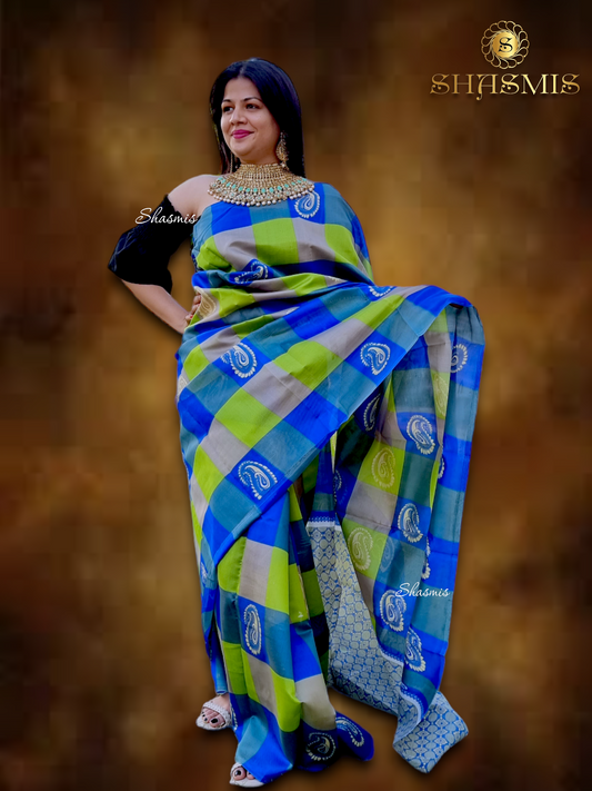 Green and Blue Soft Silk Saree