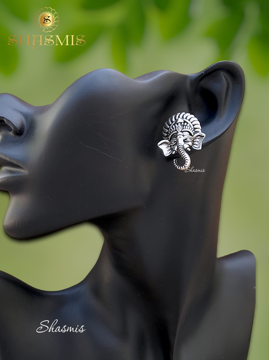 Ganesha Design Silver Oxidised Earrings
