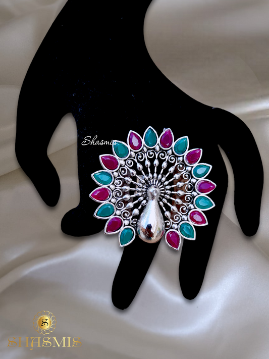 Green and Magenta Stone Peacock Ring