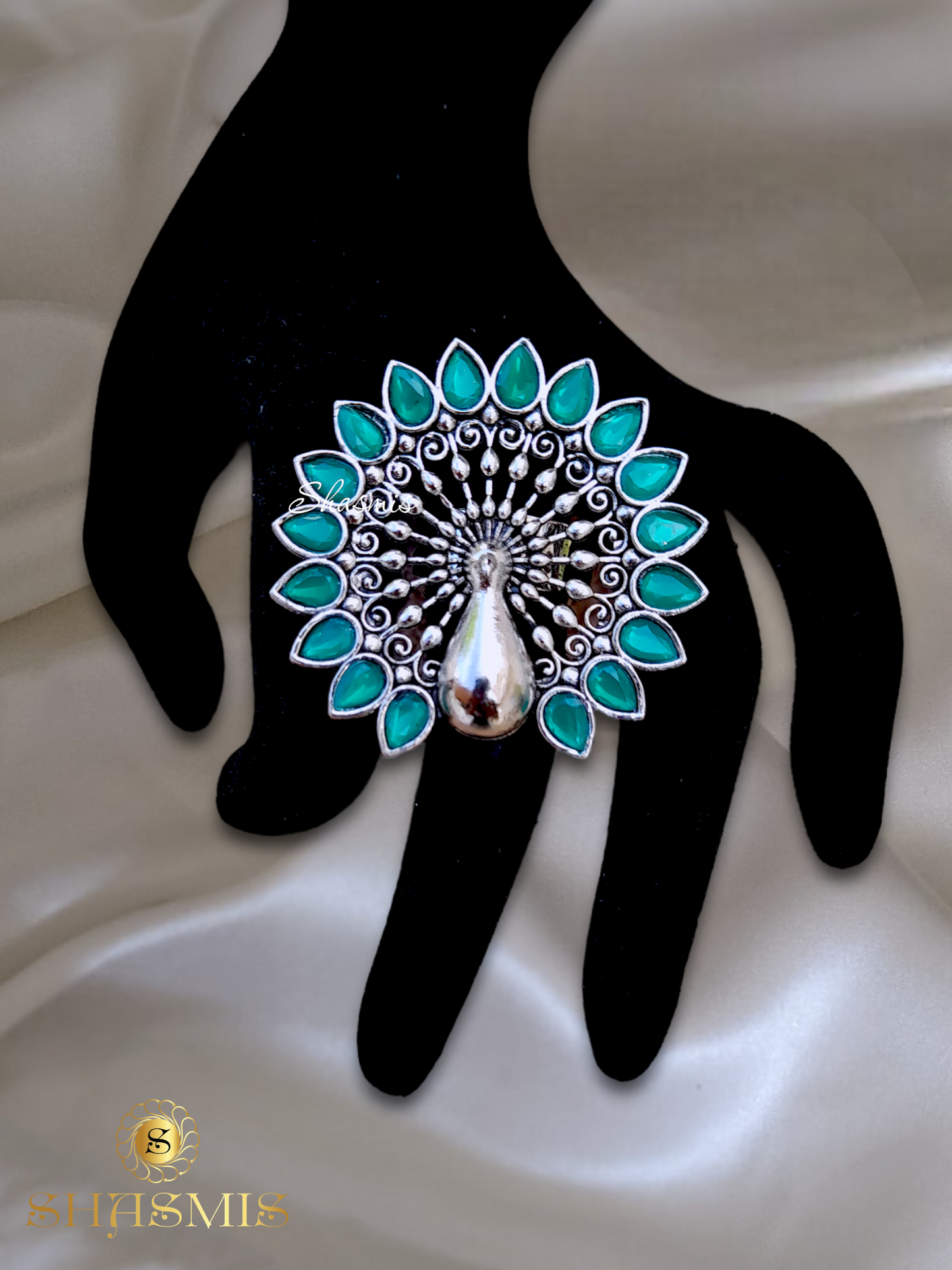 Green Color Stone Peacock Ring