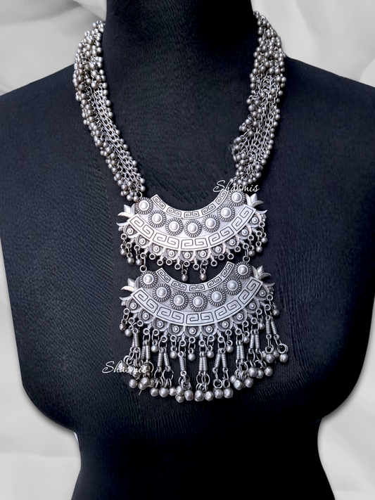 Ghungroo Long Drop German Silver Necklace