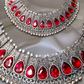 Red Stone Silver Oxidised Choker with Earrings