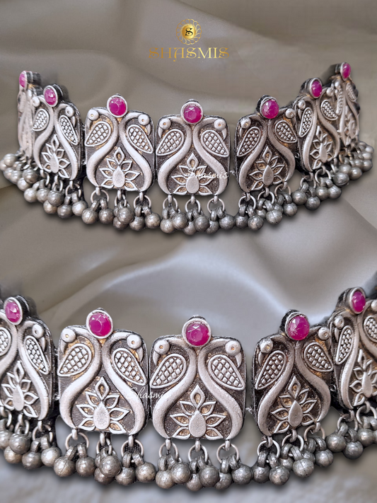 Magenta Color Stone Design Choker with Earrings
