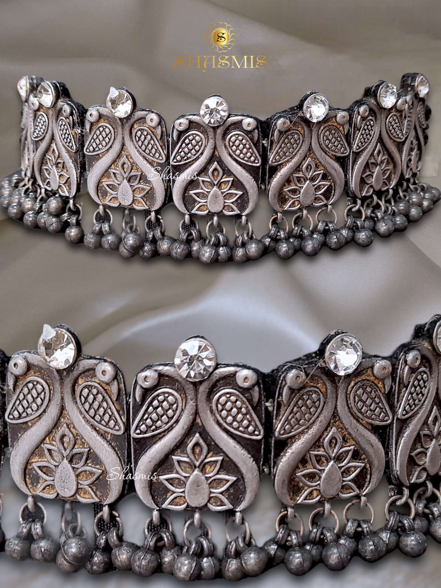 White Stone German Silver Design Choker
