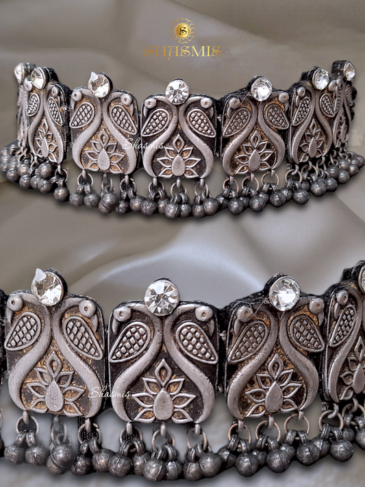 White Stone German Silver Design Choker