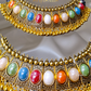 Multi Color Stone Golden Choker With Ghungroo On Drop with Earrings