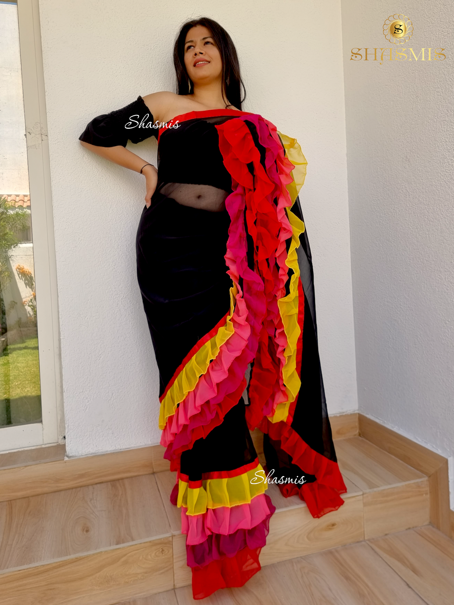 Ruffle Multi Color Georgette Saree