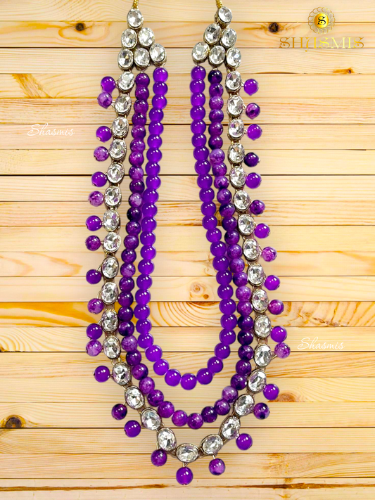 Purple Color Beads Glass Kundan Necklace