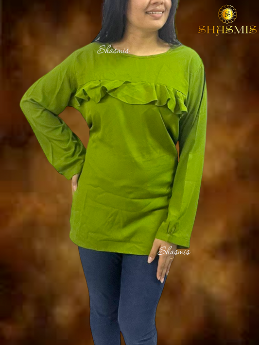 Green Color Ruffle Top