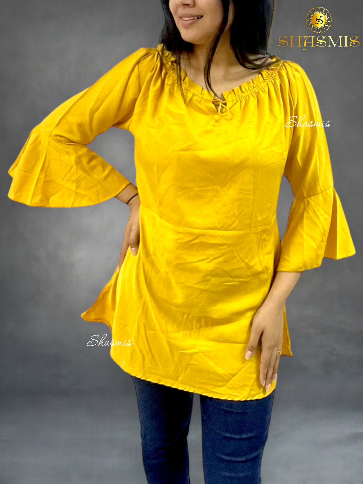 Yellow Color Ruffle Hand Long Top