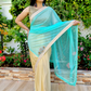 Golden Shade With Mint Blue Net Design Georgette Saree