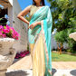 Golden Shade With Mint Blue Net Design Georgette Saree