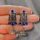 Blue Stone Silver Necklace With Ghungroo on Drop With Earrings