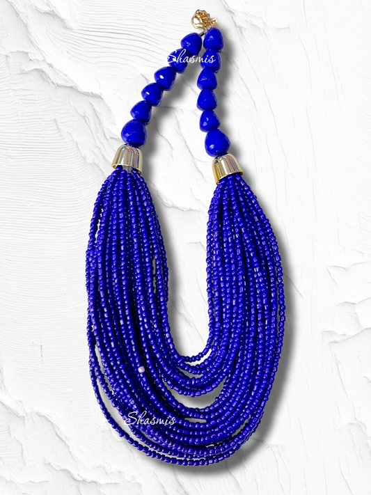 Violet Color Long Layer Beads Necklace With Earrings