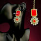 Red Color Stone Necklace With Earrings and Mangtika