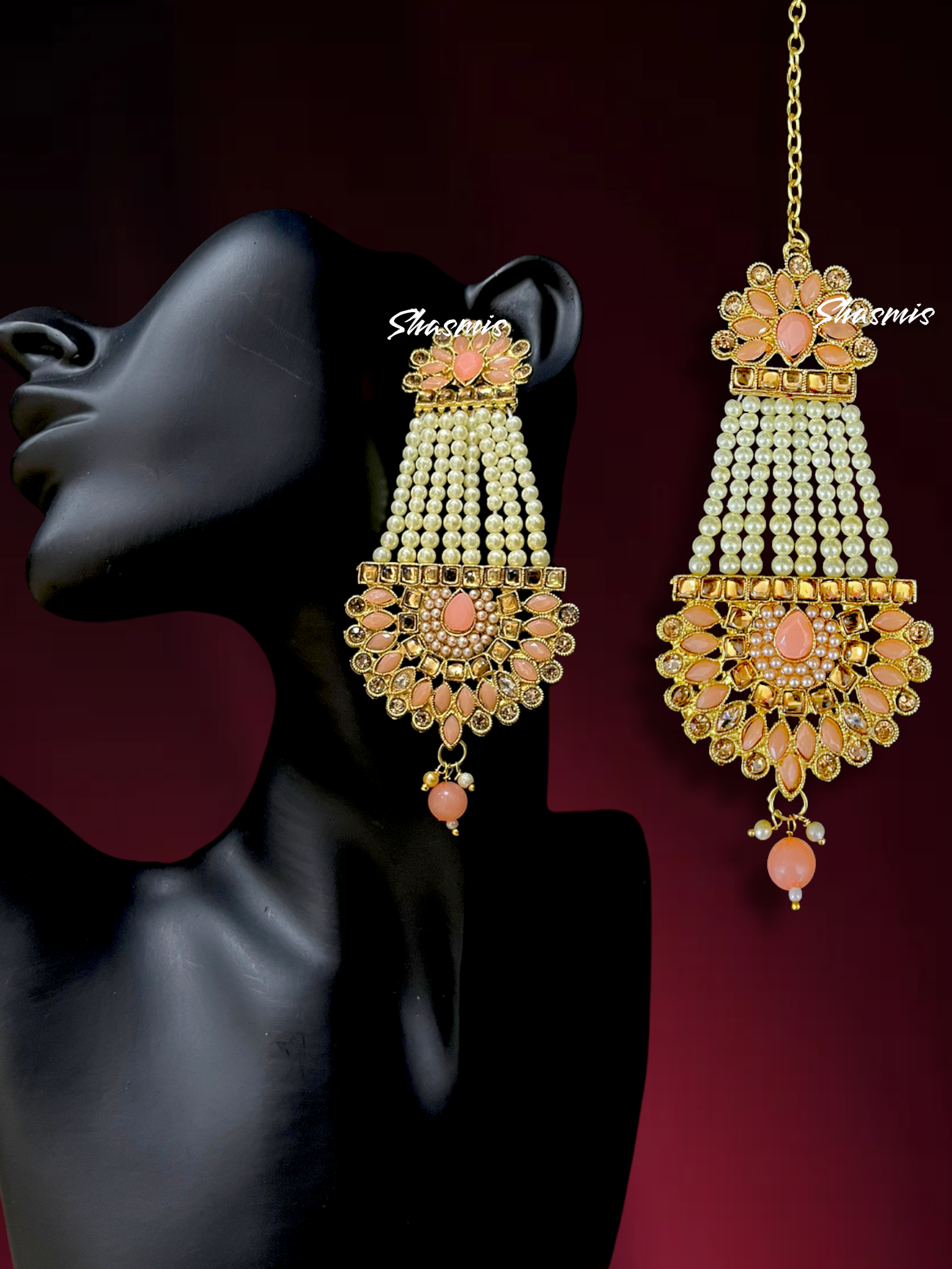 Peach Color Kundan Meena Earrings (KDE838PCH)