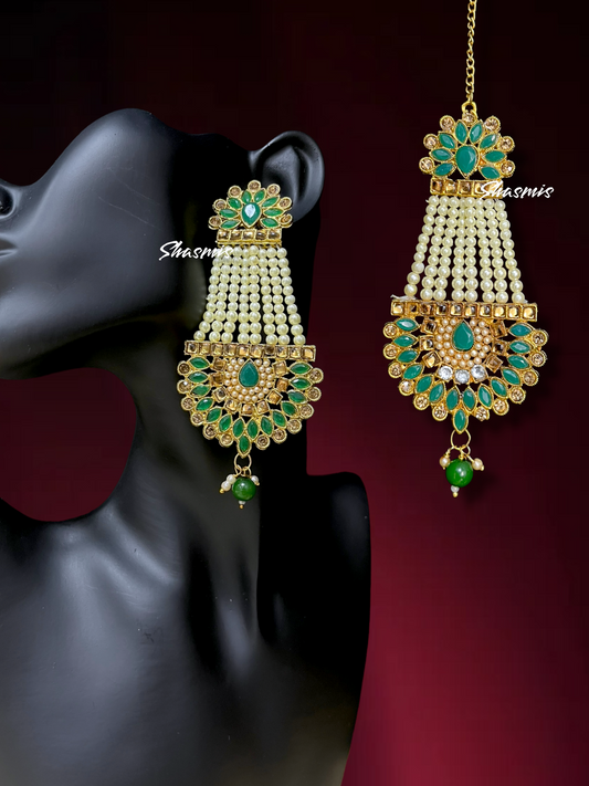 Green Color Earrings and Mangtika Combo