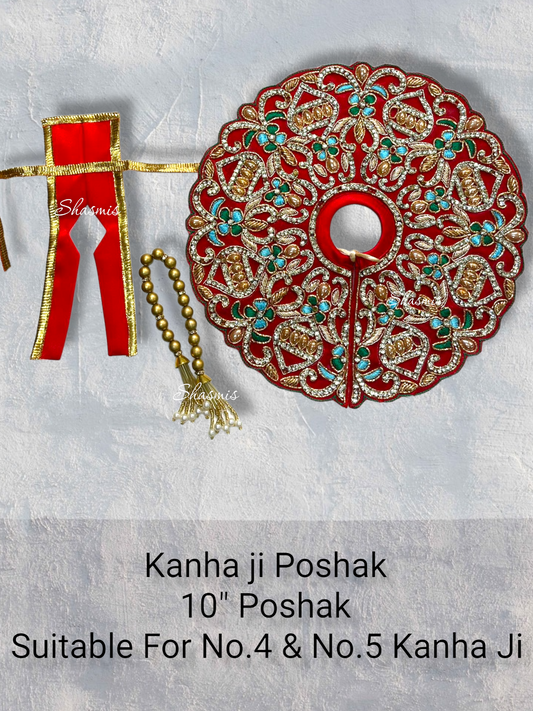Red Color Sequence Work Kanha Ji Poshak With Mala