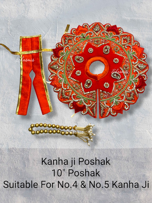 Orange Color Sequence Work Kanha Ji Poshak With Mala
