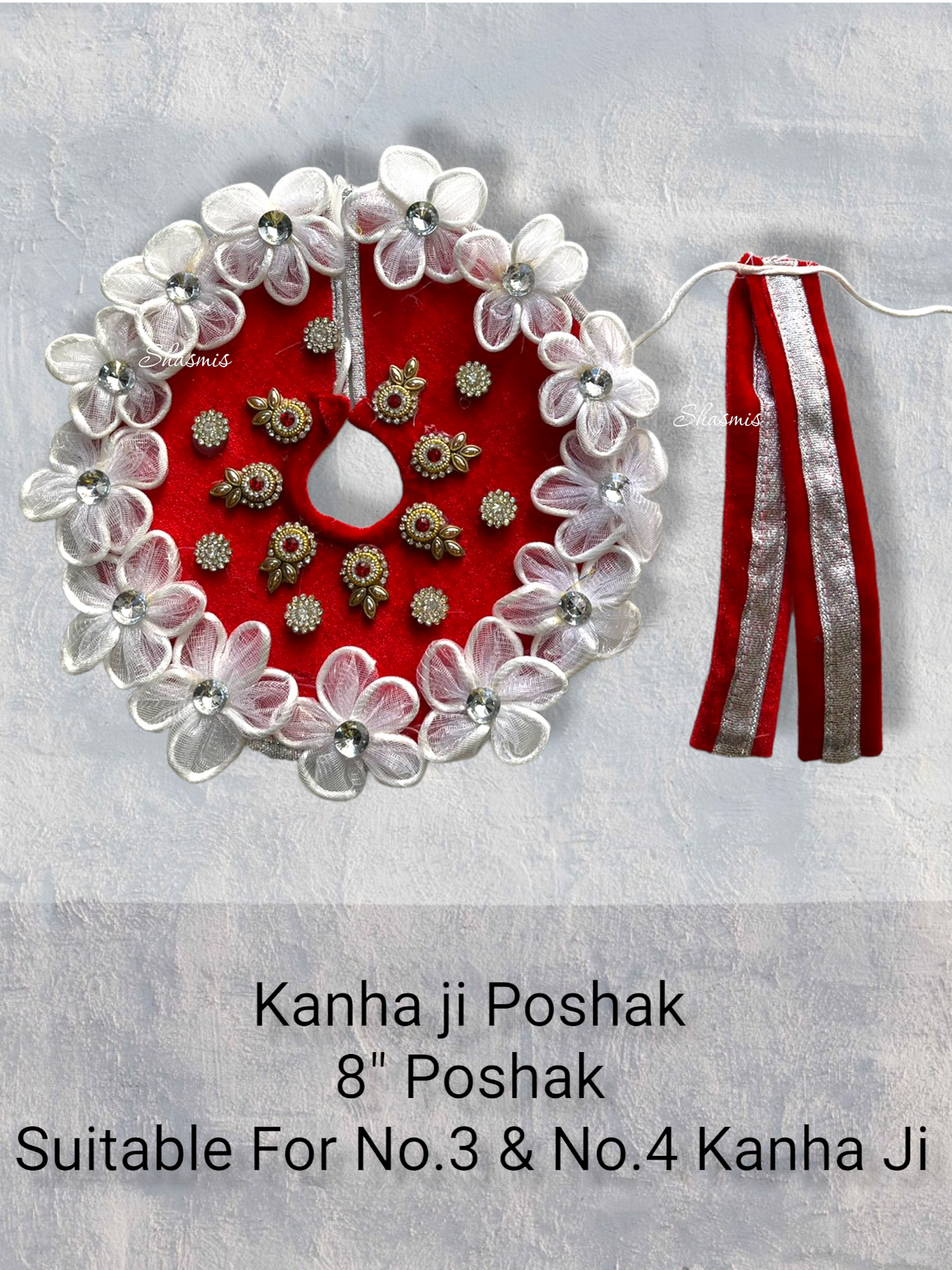 White Flower Design Red Velvet Color Kanha Ji Poshak