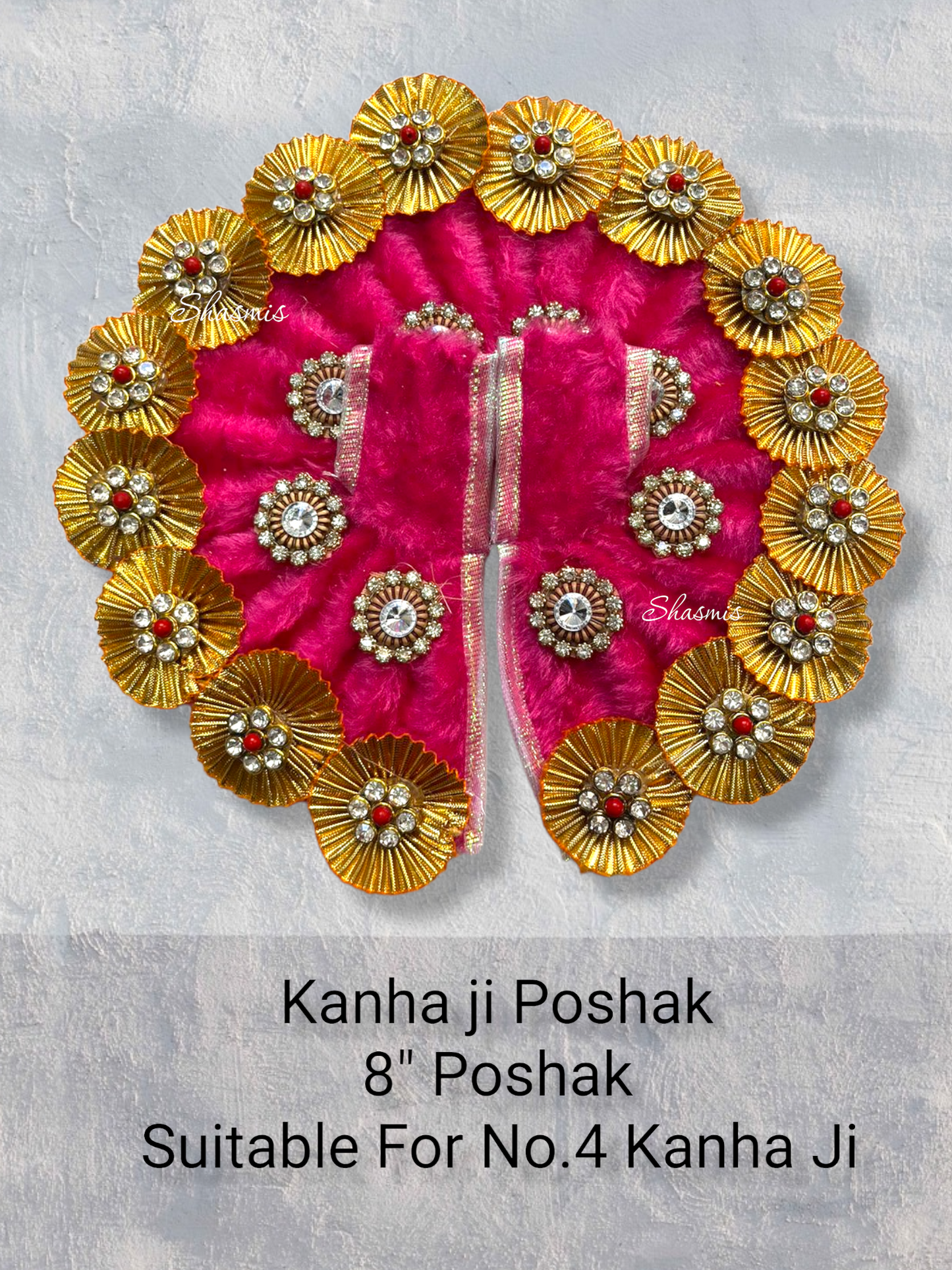 Pink Color Sequence With Golden Flower Work Kanha Ji Poshak