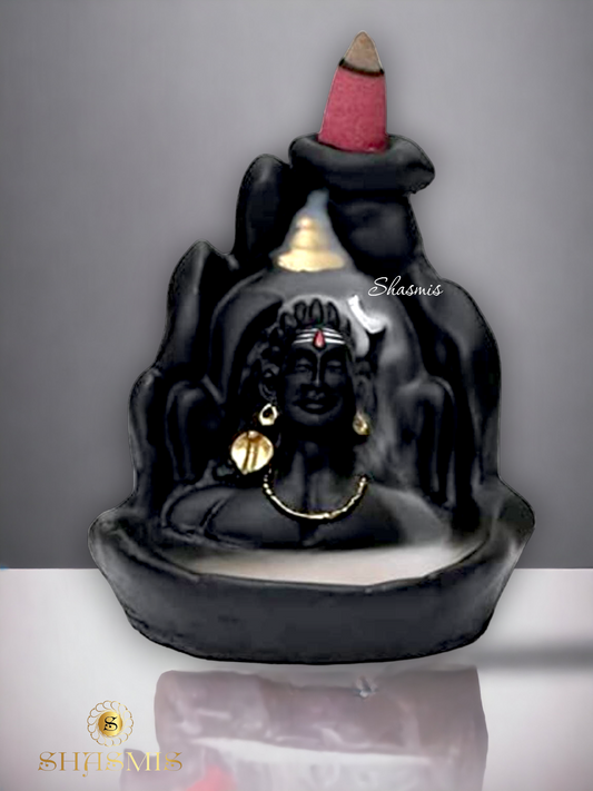 Lord Shiva Backflow Made of Resin, Smoke Incense Holder with 10 Cone