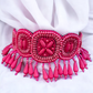 Pink Color Beads Embroidery Necklace With Earrings