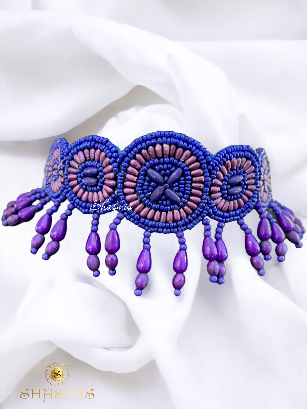 Violet Color Beads Embroidery Necklace With Earrings