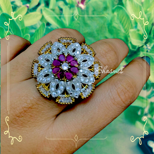 Ruby Diamond Flower Design Ring