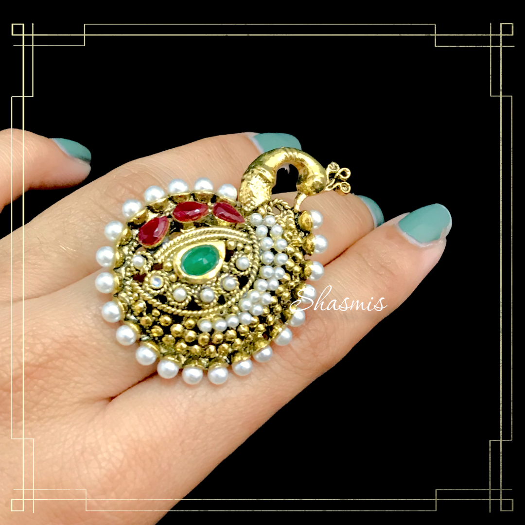 Peacock Kundan Ring