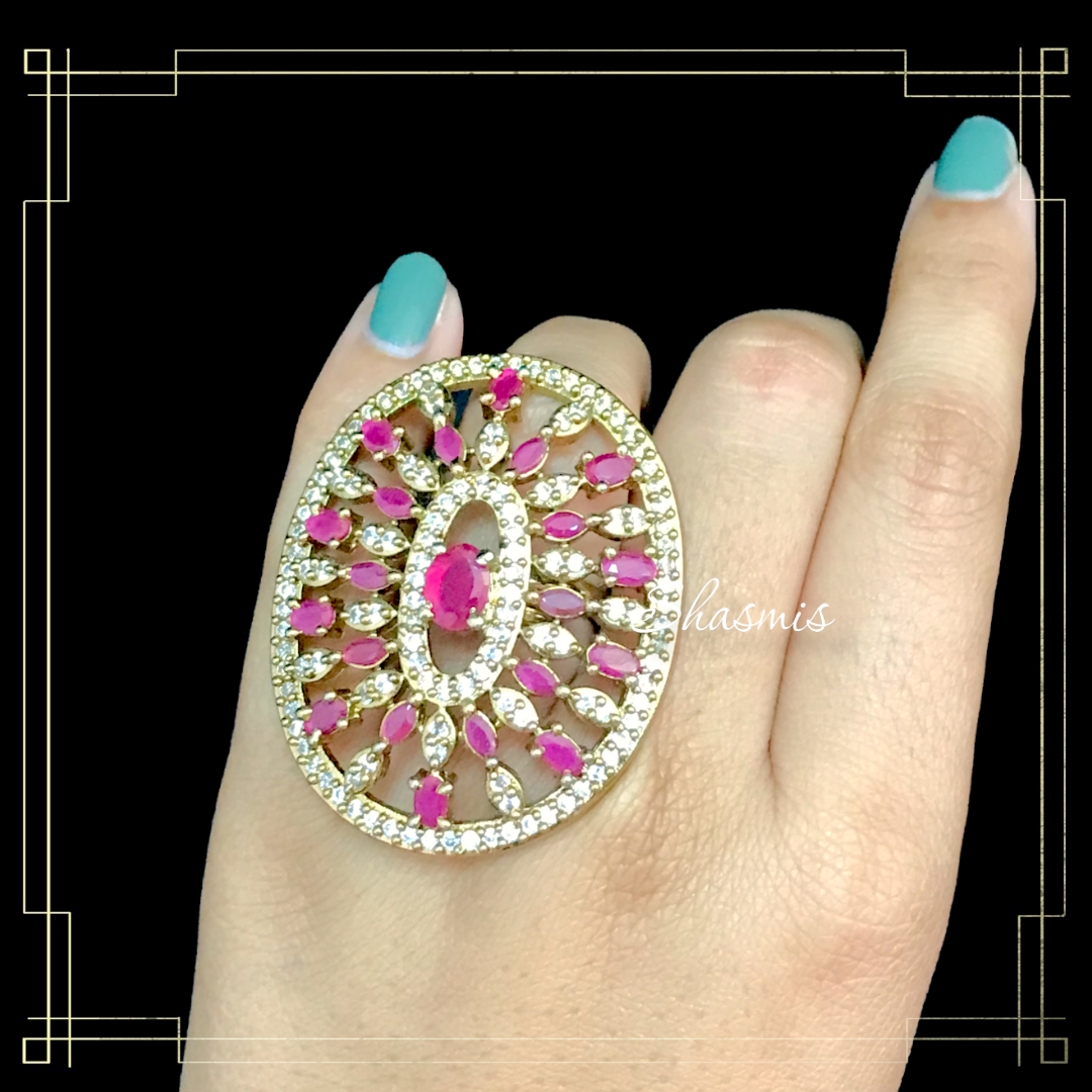 Purplr Pink American Diamond Ring