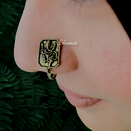 Ganesha Design Gold Plated Non-Pierced Nose Pin