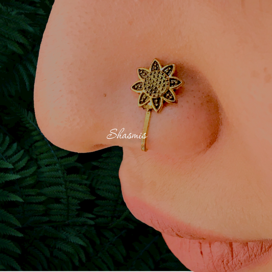 Sunflower Design Gold Plated Non-Pierced Nose Pin