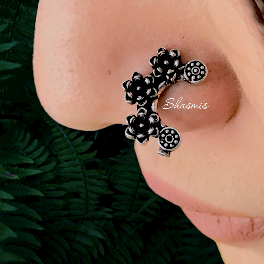 Flower Oxidised Non-Pierced Nose Pin