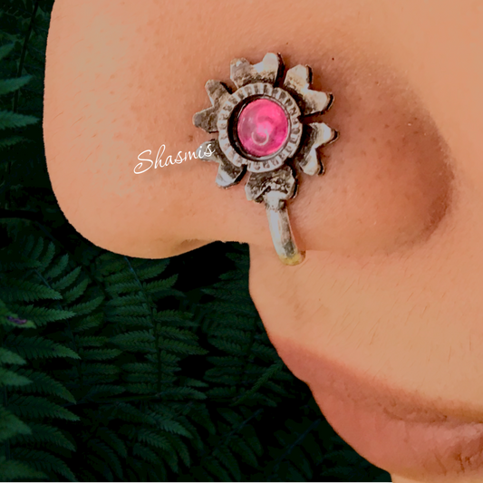 Ruby Oxidised For Non-Pierced Nose Pin
