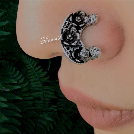 Black Oxidised Silver Non-Pierced Nose Pin