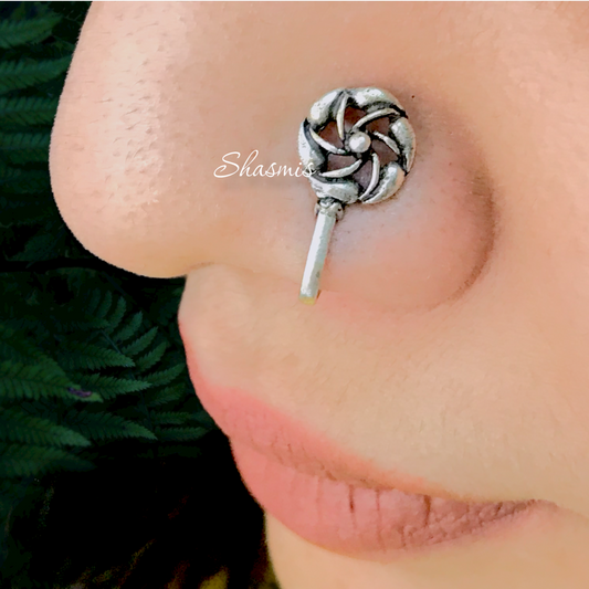 Flower Silver Design Non-Pierced Nose Pin