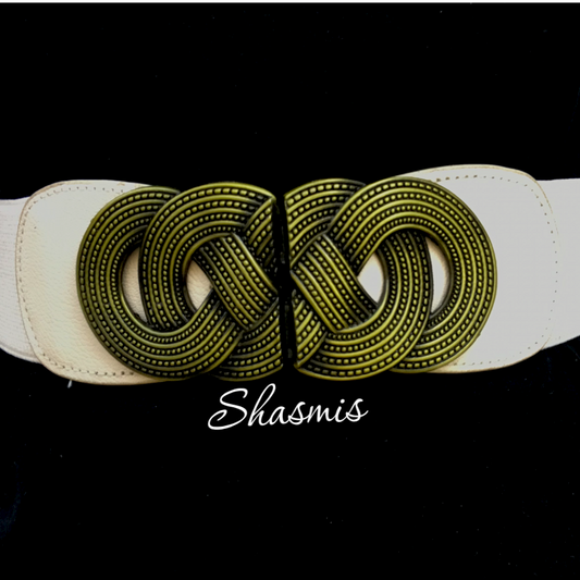 Wide Buckle White Belt