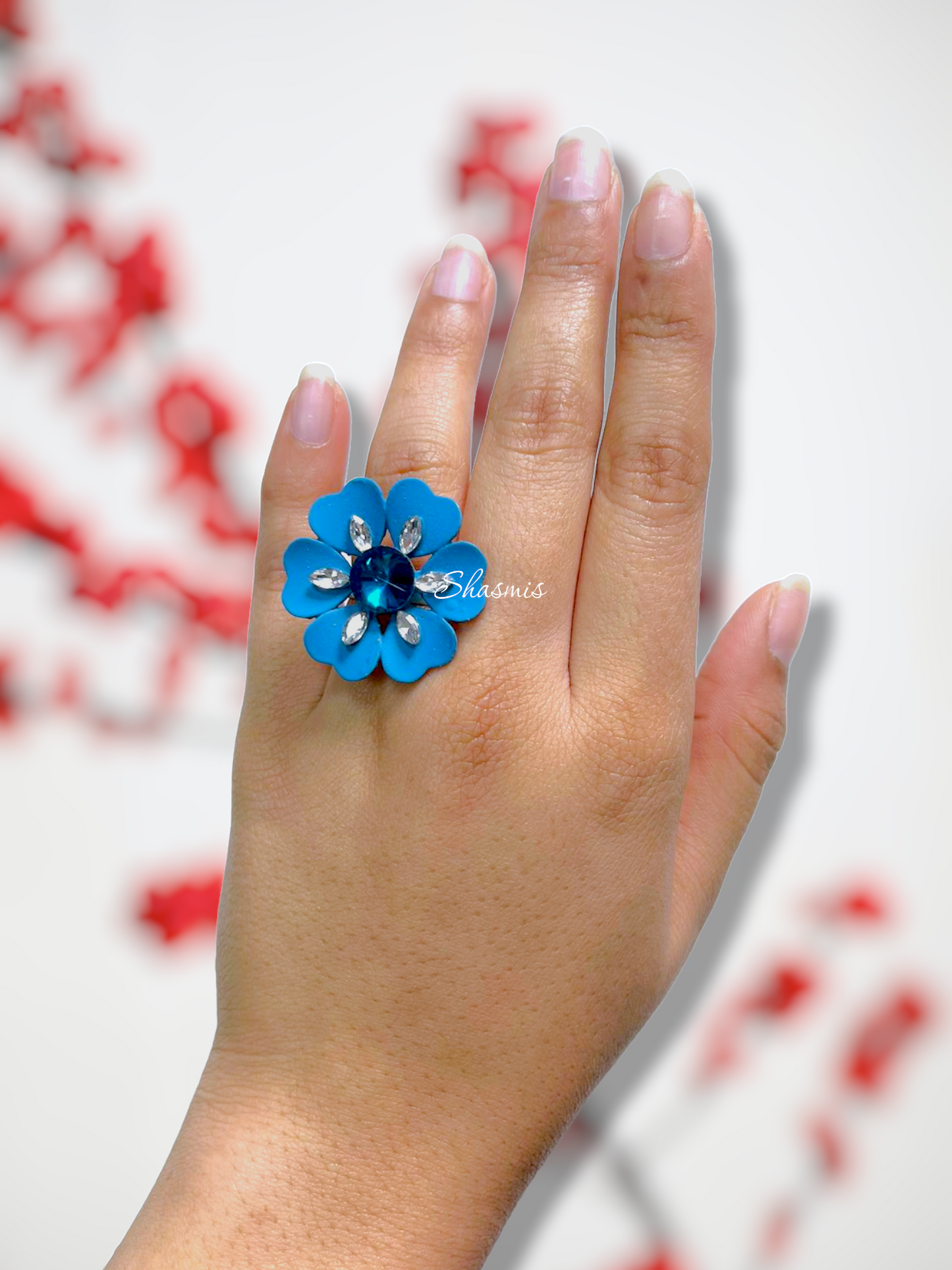 Blue Color Flower Ring